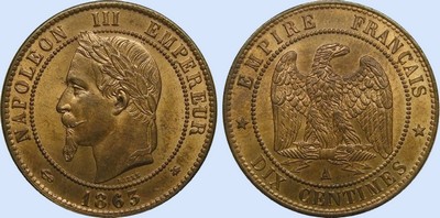 Dix Centimes NAPOLEON III Tte laure